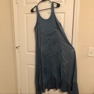 Vintage Denim Embroidery Midi Dress!